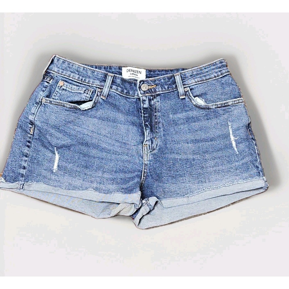 Denizen Levis Shorts Womens 12 Blue High Rise Denim Cotton Stretch Distressed
